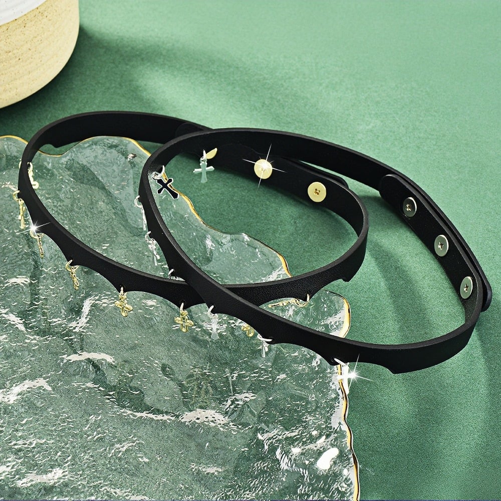 2 PCS Handmade leather choker for stylish, trendy, and unique fashion-forward individuals. - Image 2