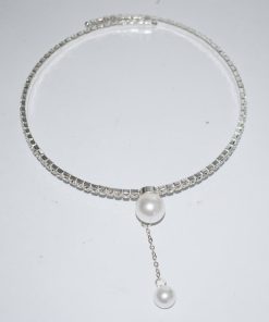 Alternative view of Simple and stylish new pearl and rhinestone choker necklace