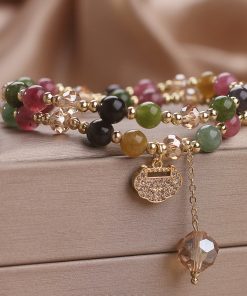 Alternative view of Premium Double-Strand Rainbow Tourmaline Beaded Bracelet