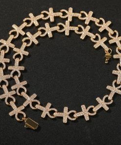 Alternative view of Men's Iced Out Ankh Cross Pendant Necklace – Hip Hop Style Jewelry, Gold Plated Copper, Inlaid with Sparkling Rhinestones – Fashionable Streetwear Accessory, with Magnetic Clasp