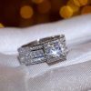 925 Sterling Silver Multi-Row Ring , Cubic Zirconia Eternity Band - Silver, 10