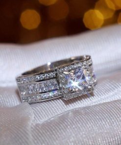 925 Sterling Silver Multi-Row Ring , Cubic Zirconia Eternity Band