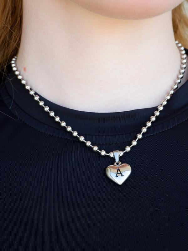 Dainty Personalized Heart Initial Necklace | Silver or Gold Stainless Steel Pendant - Image 4