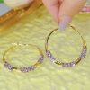 14K Gold Plated Twisted Hoop Earrings | Chunky Round Design Statement Jewelry for Women - Gold-purple diamond