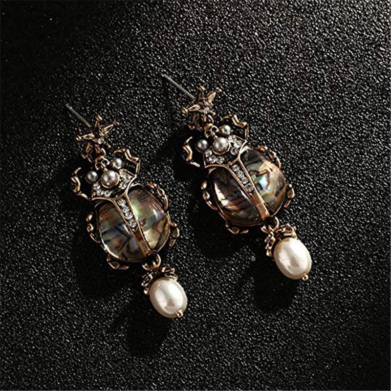 Vintage Beetle Iridescent Shell Pearl Earrings/Studs ✨ - Image 12