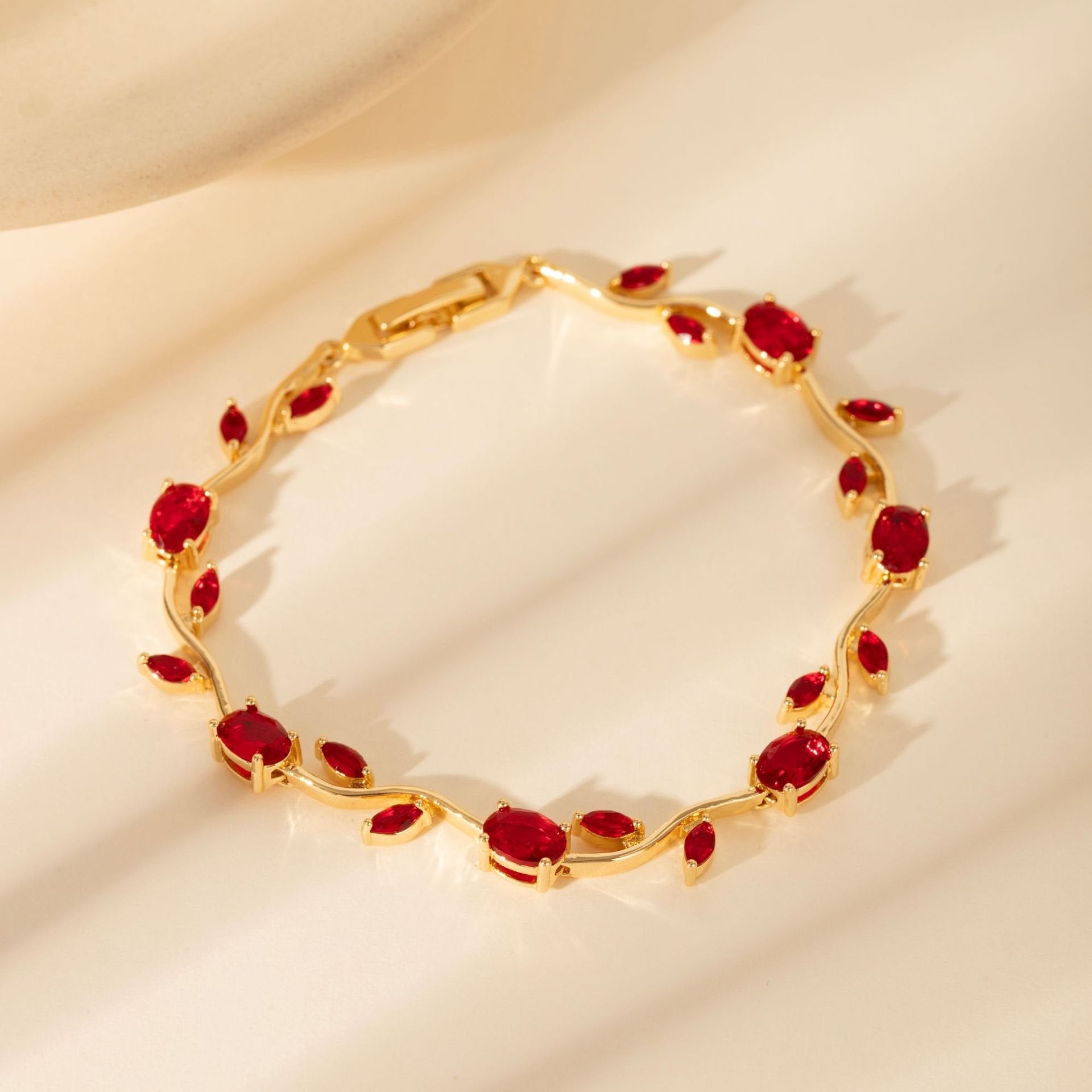 Dainty Crystal Flower & Leaf ,Colorful Oval Zirconia Bracelet