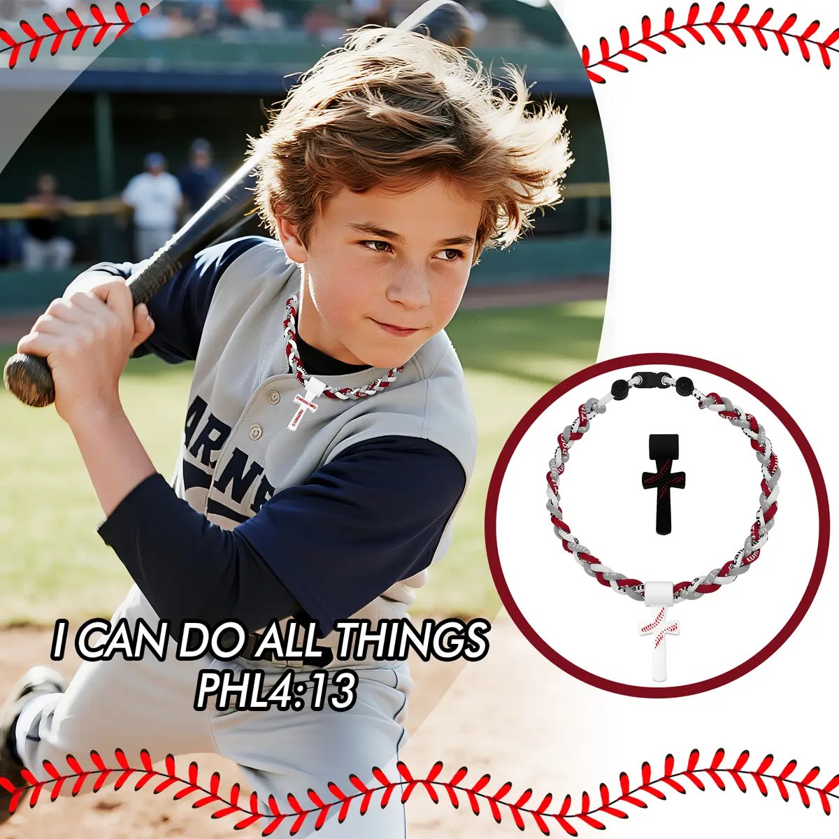 Baseball Necklaces for Boys 8-12, Triple Rope Tornado Sports Necklace with Cross Pendant - Image 8