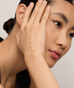 Alternative view of 💖  14K Gold-Plated Hand Chain with Pearls;Trendy Pearl Ring & Hand Chain Bracelet💖