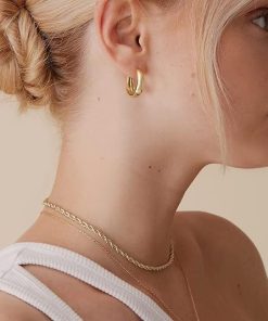 Alternative view of ✨ 14K Gold-Plated Chunky Hoop Earrings   Thick & Lightweight Hoops✨