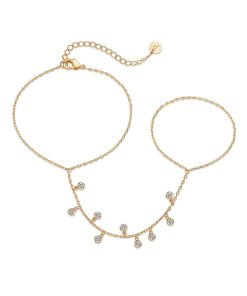 💖 14K Gold-Plated Hand Chain with Pearls;Trendy Pearl Ring & Hand Chain Bracelet💖