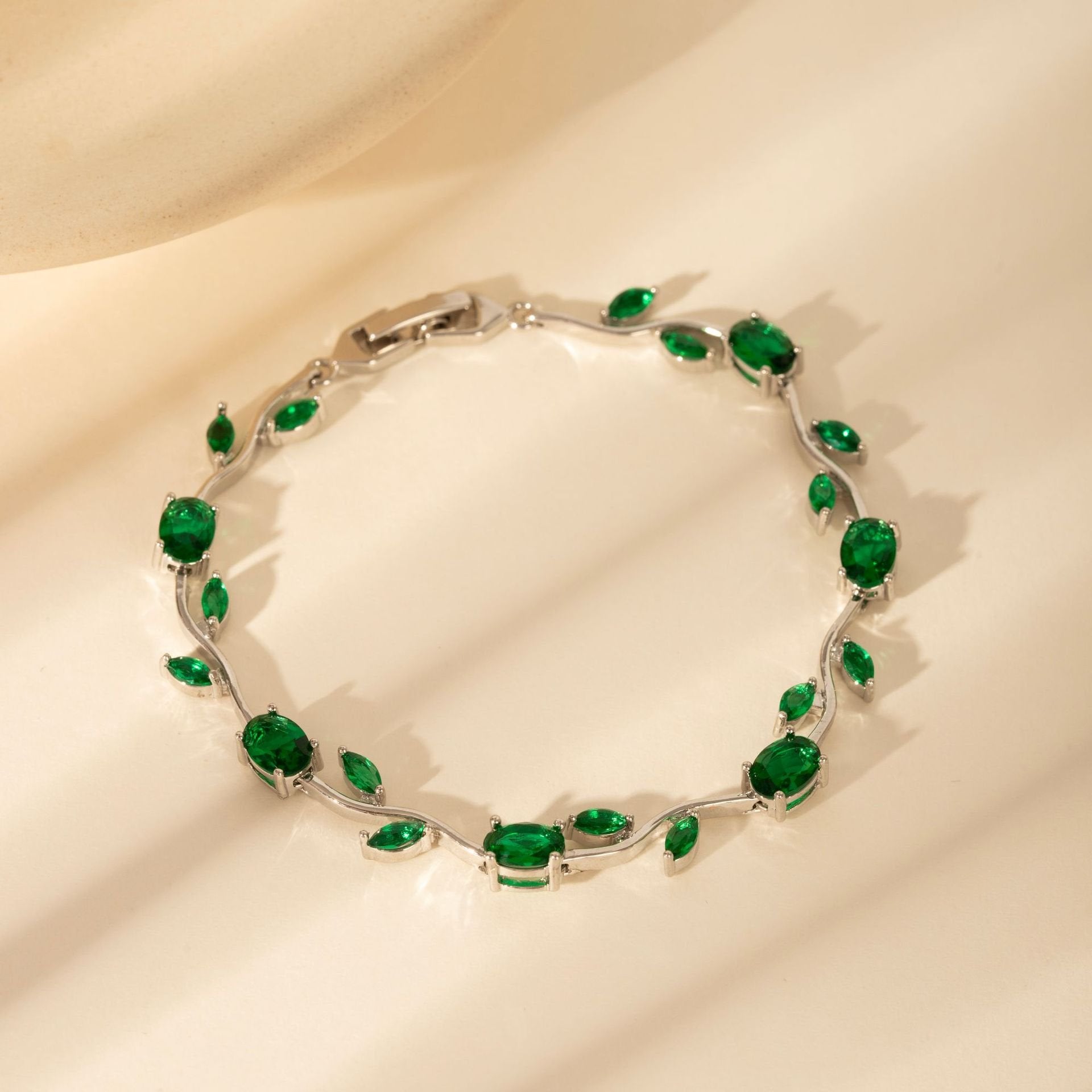 Dainty Crystal Flower & Leaf ,Colorful Oval Zirconia Bracelet - Image 6