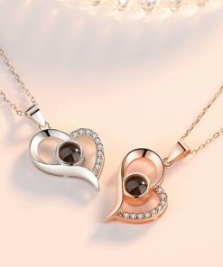 Personalized Memorial Heart Necklace | Custom Photo Projection "I Love You 100 Languages" Gift for Her
