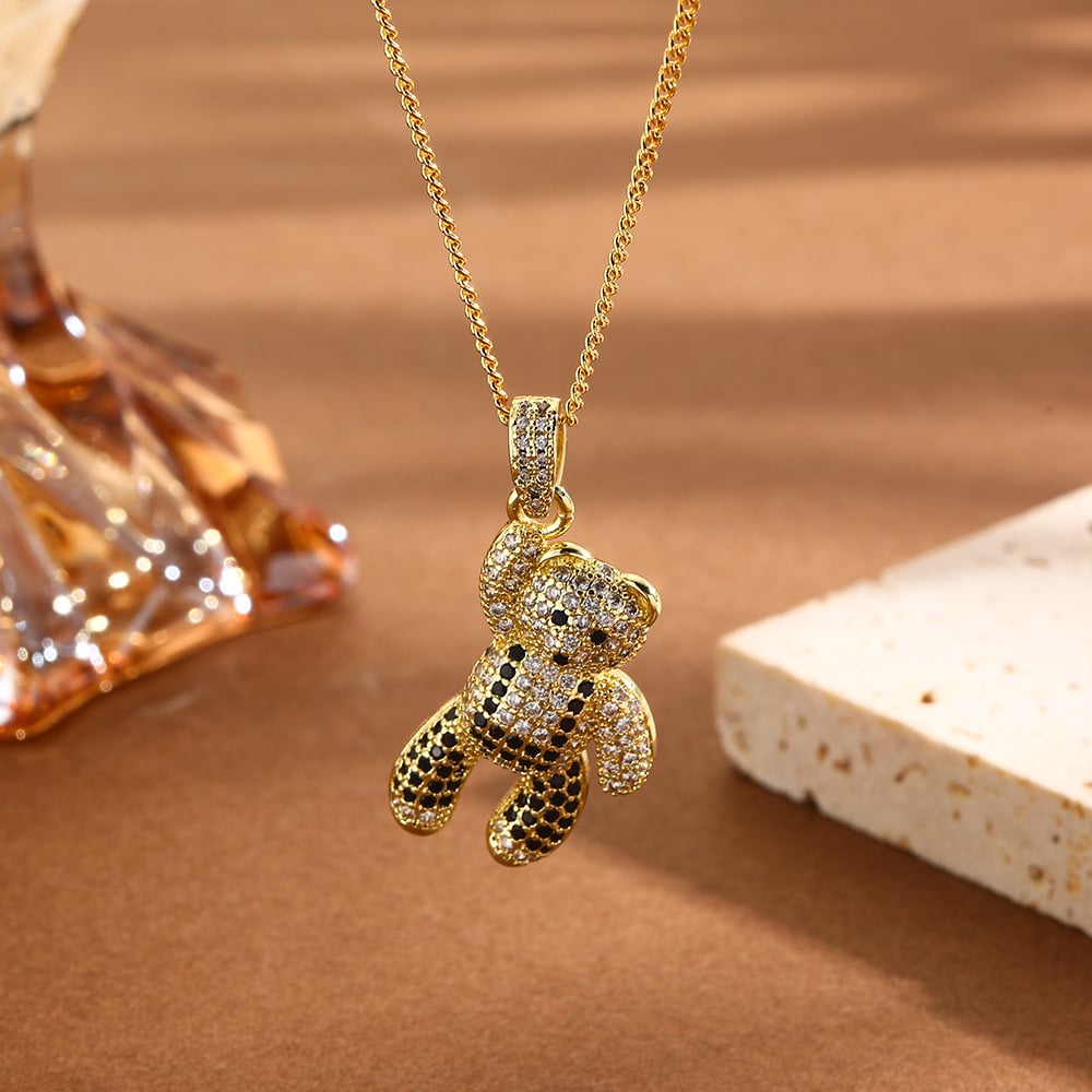 Crystal Bear Pendant Necklace | Copper Base with Gold Plated Finish | Cute Animal Jewelry - Image 2