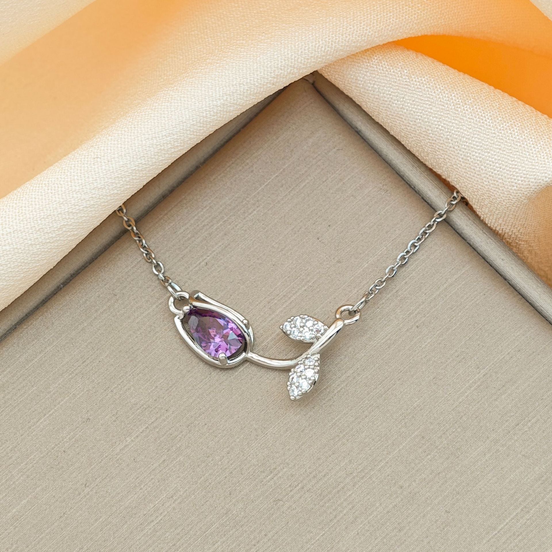 Colorful Zircon Tulip Pendant Necklace for Women | Sweet Romantic Flower Jewelry - Image 2