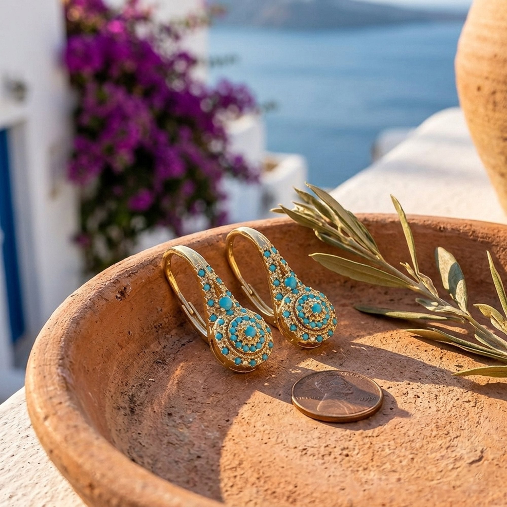 Women's Elegant Synthetic Turquoise Teardrop Dangle Earrings - Image 6