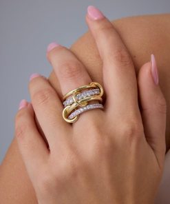 Alternative view of Statement Interlocked Rings Set | Gold & Silver Mixed Metals CZ Stacking Jewelry