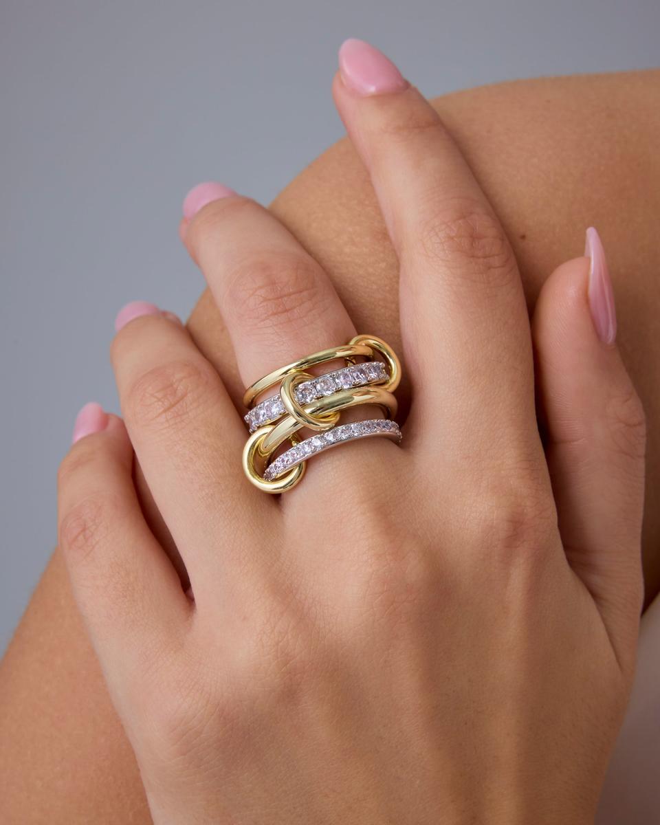 Statement Interlocked Rings Set | Gold & Silver Mixed Metals CZ Stacking Jewelry - Image 2