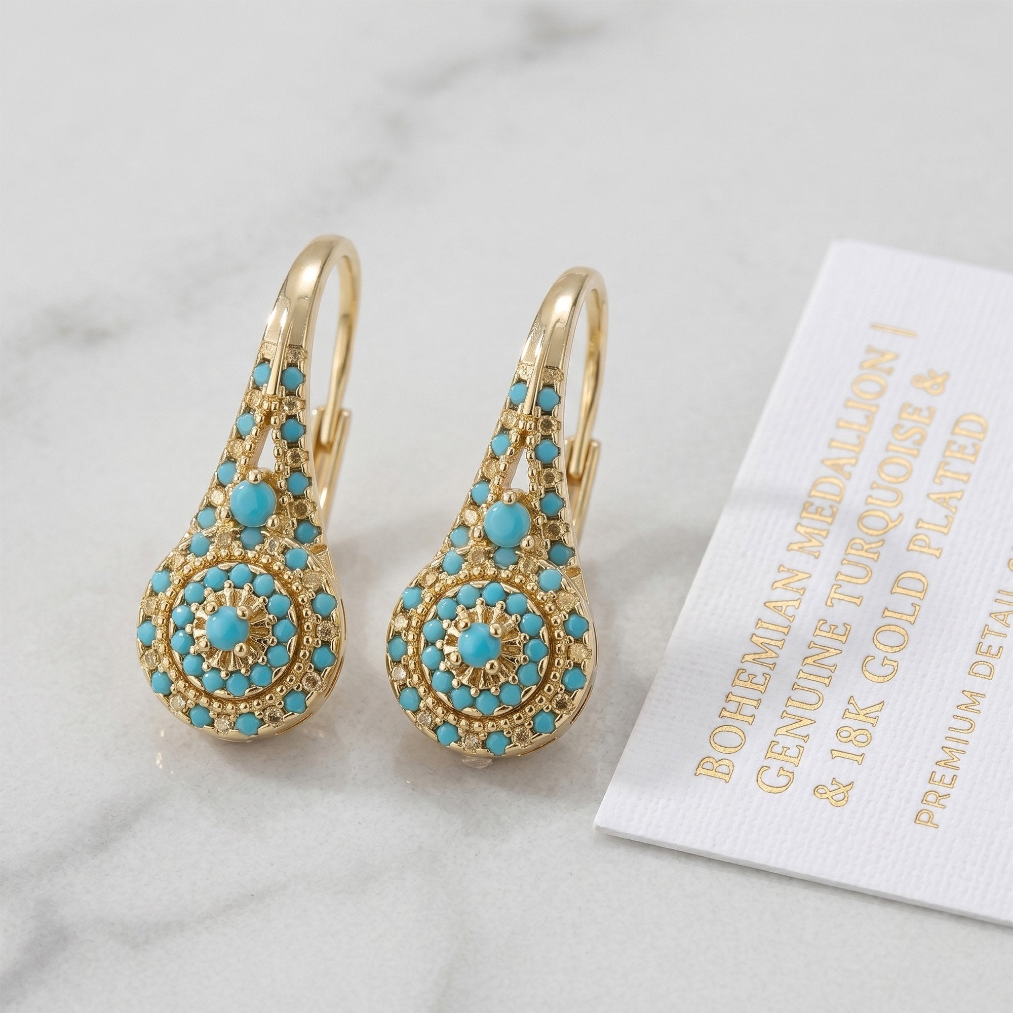 Women's Elegant Synthetic Turquoise Teardrop Dangle Earrings - Image 2