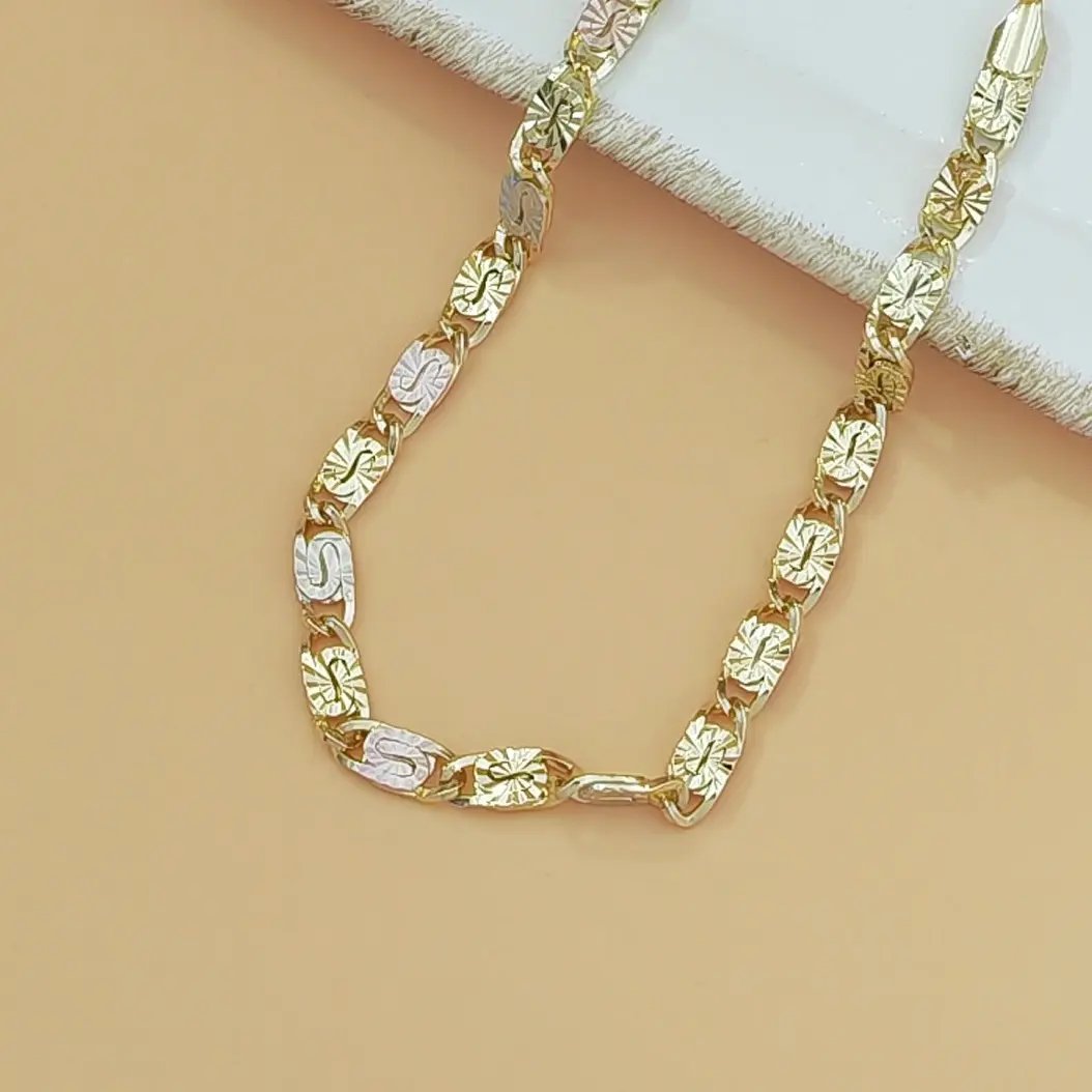14K Gold Tri-Color Mariner – Polished Floral Engraved Chain Bracelet - Image 3