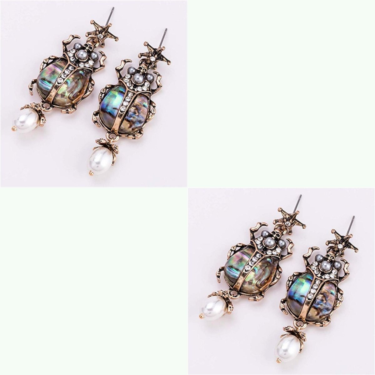 Vintage Beetle Iridescent Shell Pearl Earrings/Studs ✨ - Image 3