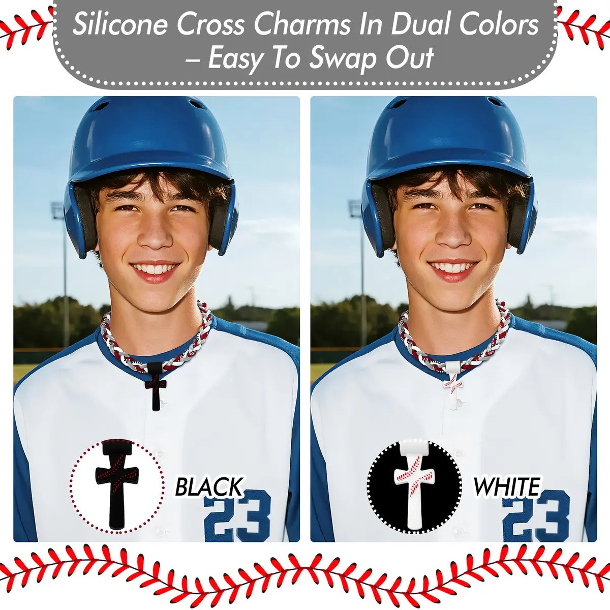 Baseball Necklaces for Boys 8-12, Triple Rope Tornado Sports Necklace with Cross Pendant - Image 5