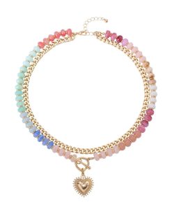 Dopamine Colorful Beaded Necklace with Stackable Heart Pendant