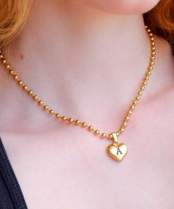 Alternative view of Dainty Personalized Heart Initial Necklace | Silver or Gold Stainless Steel Pendant