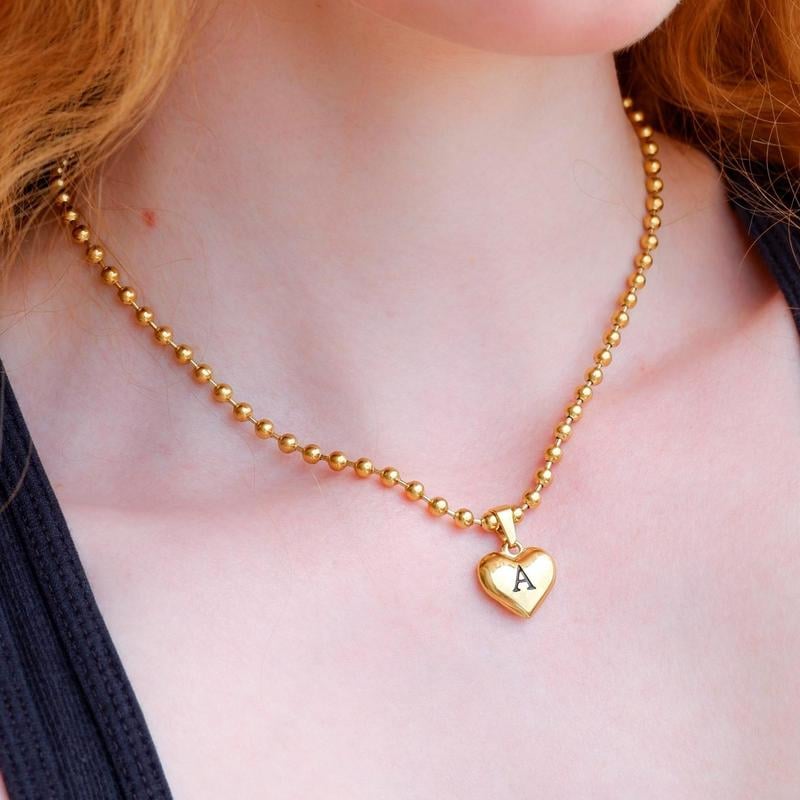 Dainty Personalized Heart Initial Necklace | Silver or Gold Stainless Steel Pendant - Image 2