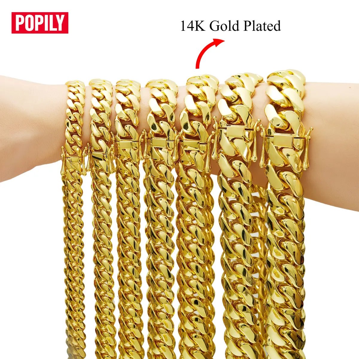 14K Gold Plated Heavy Mens Soild Cuban Link Chain Necklace/Bracelet Set - Image 7