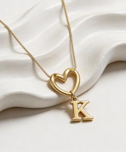 Gold Initial Letter Statement Dainty Charm Necklace