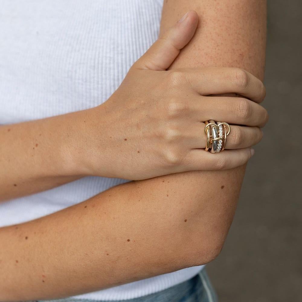 Statement Interlocked Rings Set | Gold & Silver Mixed Metals CZ Stacking Jewelry - Image 3