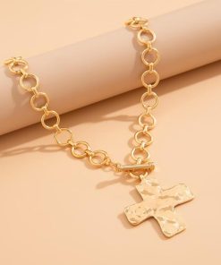 Statement Chunky Cross Necklace for Women | Gold Layered Vintage Style Toggle Clasp