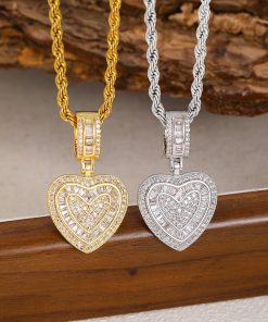 Hip Hop Cubic Zirconia Heart Necklace | 925 Silver & Stainless Steel | Anti-Fade Jewelry