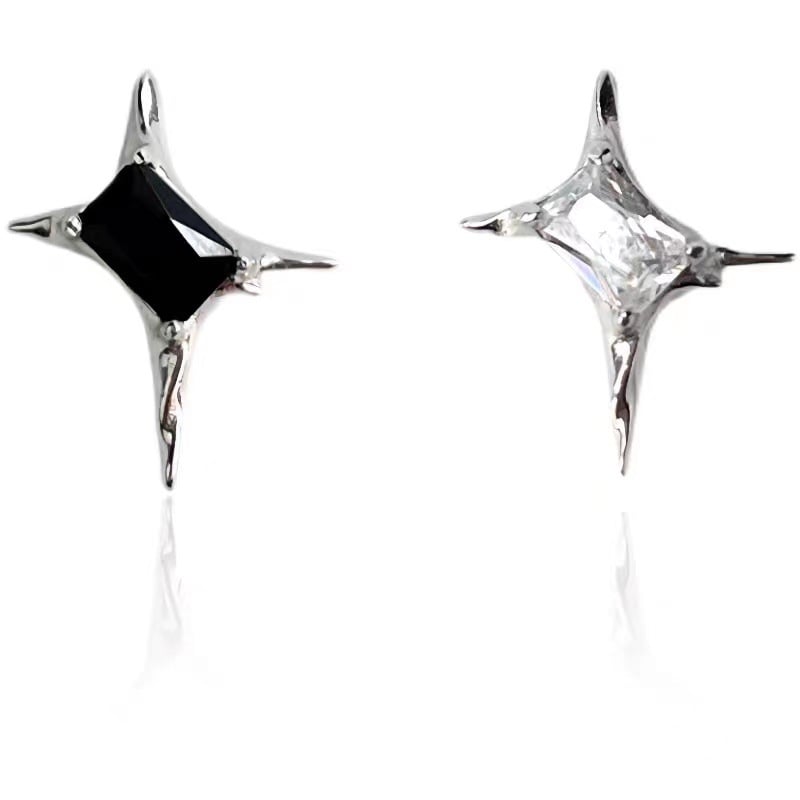 Unisex Irregular Four-Pointed Star Zircon Stud Earrings | Niche Design Couple Jewelry - Image 4