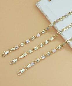Alternative view of 14K Gold Tri-Color Mariner – Polished Floral Engraved  Chain Bracelet