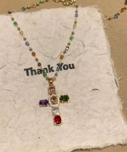 Dainty &Vintage Glam Rainbow Cross Necklace(Two-pack)