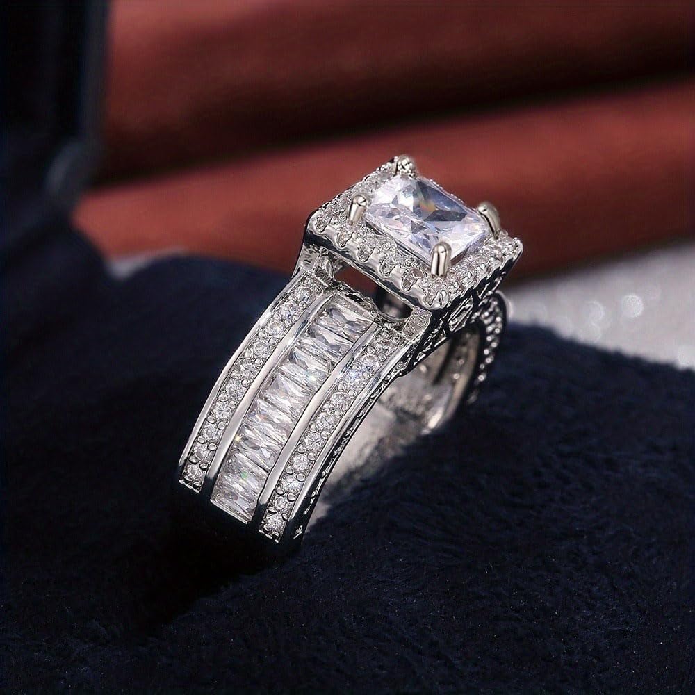 925 Sterling Silver Multi-Row Ring , Cubic Zirconia Eternity Band - Image 3