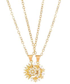 Sun Moon Necklace Set- Sparkling Gold Silver Rhinestone Sun Pendant Necklace