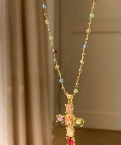 Alternative view of Dainty &Vintage Glam Rainbow Cross Necklace(Two-pack)