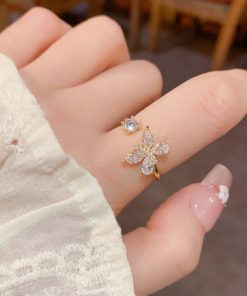 Alternative view of Super Shiny Full Diamond Butterfly Open Ring for Women | Fashionable & Light Luxury Index Finger Ring