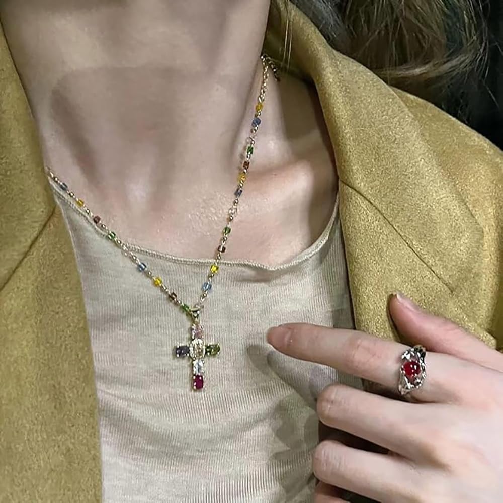 Dainty &Vintage Glam Rainbow Cross Necklace(Two-pack) - Image 5