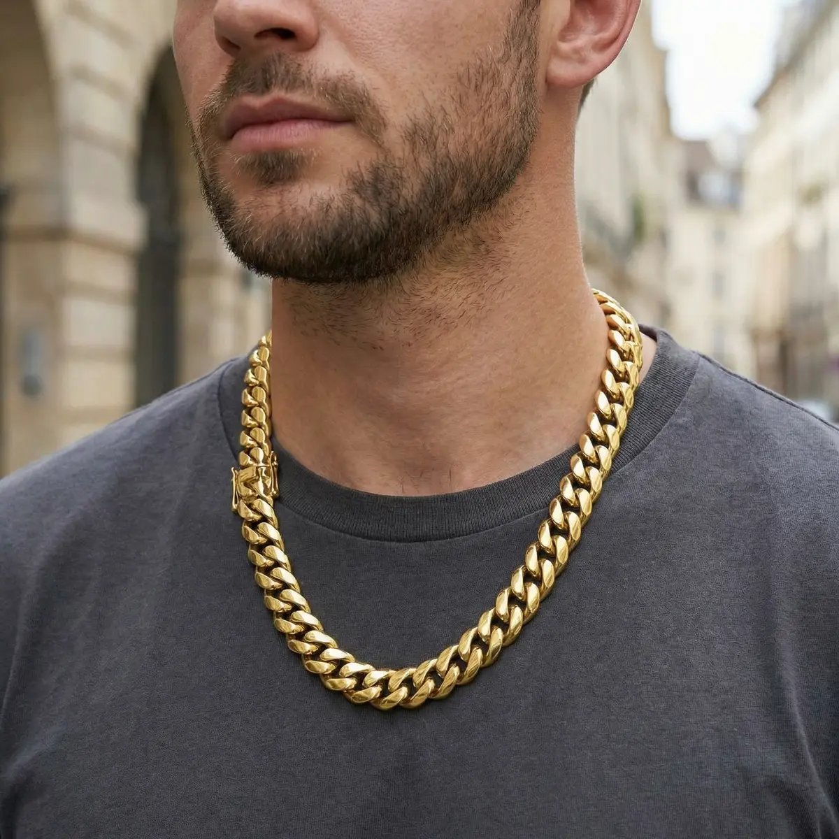 14K Gold Plated Heavy Mens Soild Cuban Link Chain Necklace/Bracelet Set - Image 9
