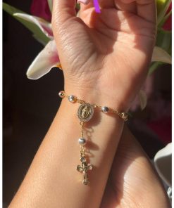 Virgin Mary & Cross Bracelet | Gold Color Jesus Christ Religious Jewelry for Women