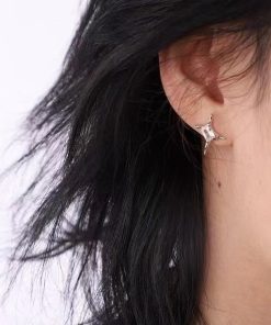 Unisex Irregular Four-Pointed Star Zircon Stud Earrings | Niche Design Couple Jewelry