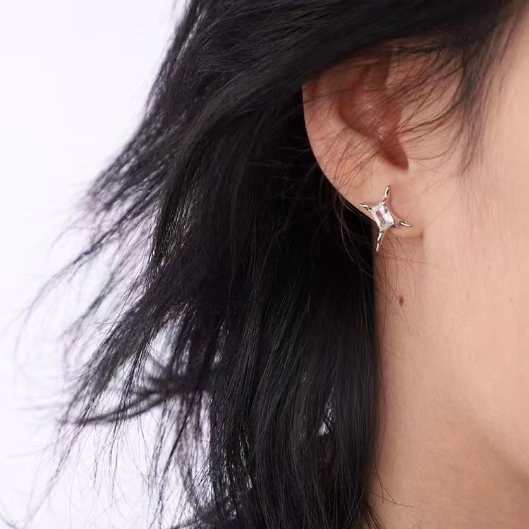 Unisex Irregular Four-Pointed Star Zircon Stud Earrings | Niche Design Couple Jewelry