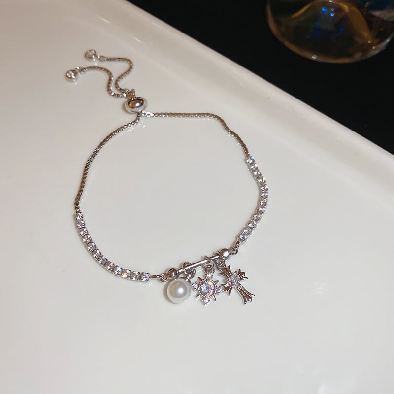 Dainty Double Layered Snowflake Cross Bracelet | Sparkle Adjustable Jewelry - Image 6