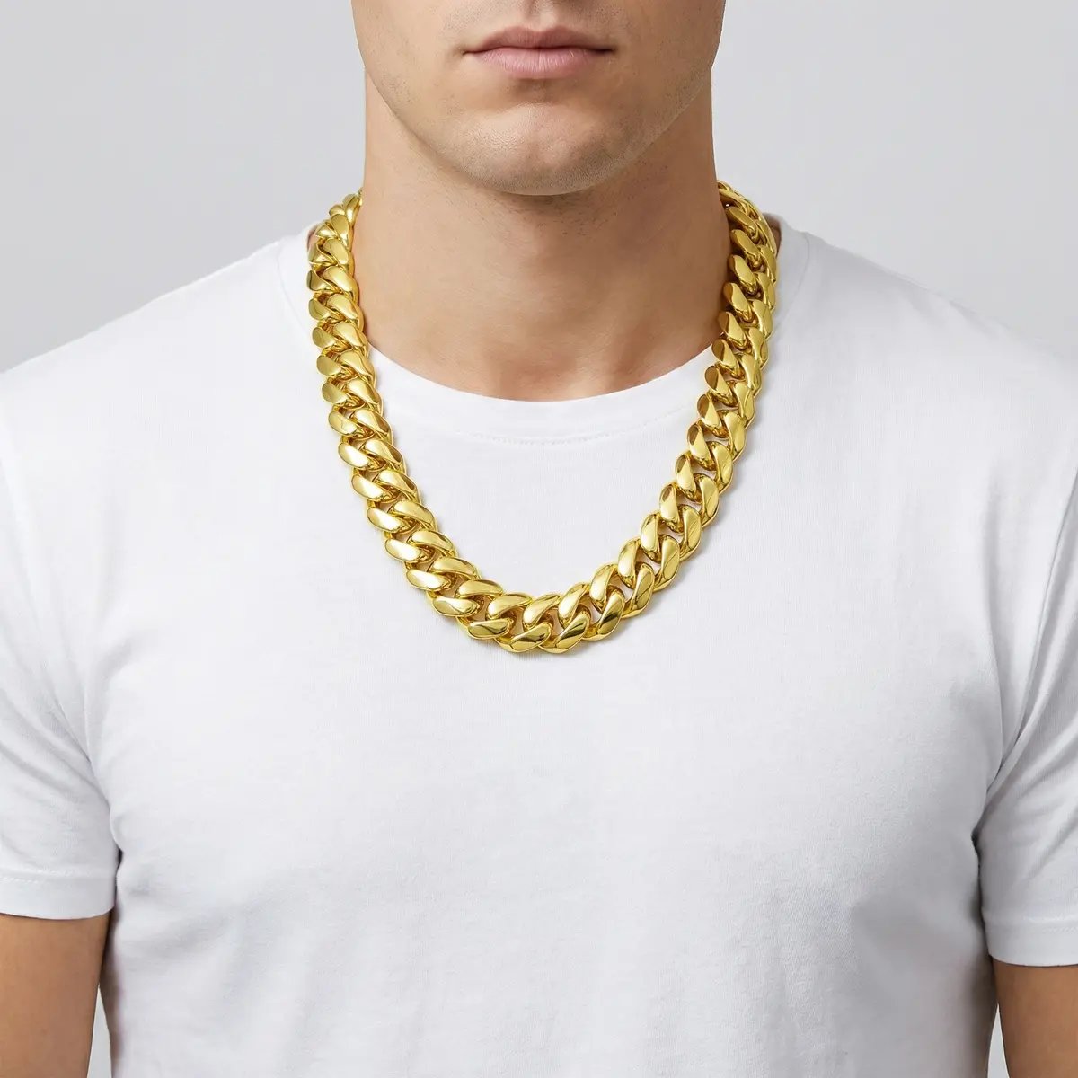 14K Gold Plated Heavy Mens Soild Cuban Link Chain Necklace/Bracelet Set - Image 11