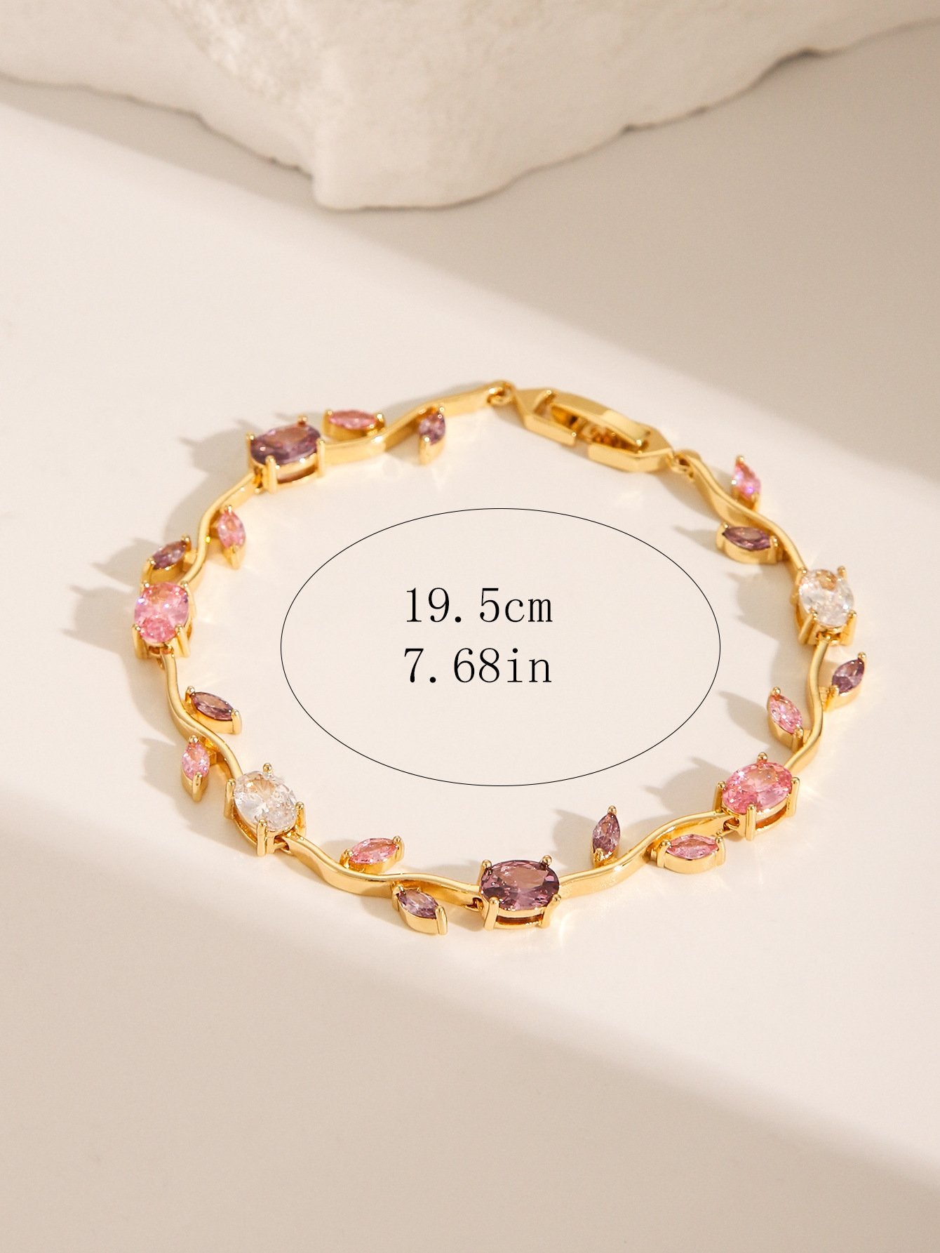 Dainty Crystal Flower & Leaf ,Colorful Oval Zirconia Bracelet - Image 7