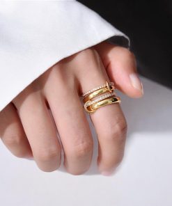 Statement Interlocked Rings Set | Gold & Silver Mixed Metals CZ Stacking Jewelry