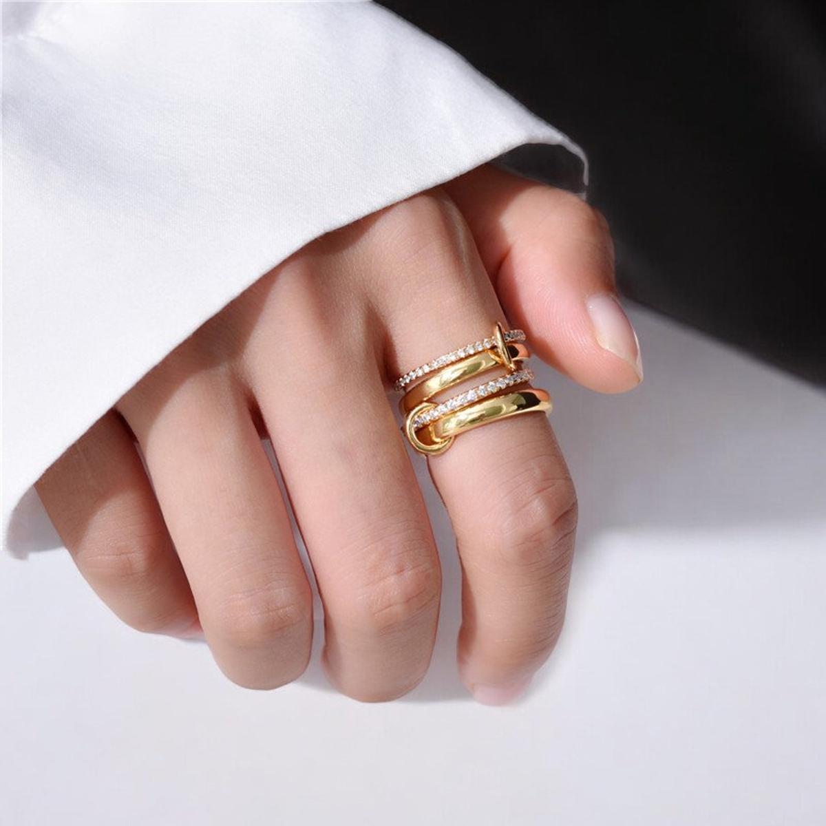 Statement Interlocked Rings Set | Gold & Silver Mixed Metals CZ Stacking Jewelry